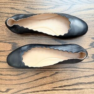 Chloé Women's Black Lauren Scalloped Leather Ballerina Flats - size 38 | US 8